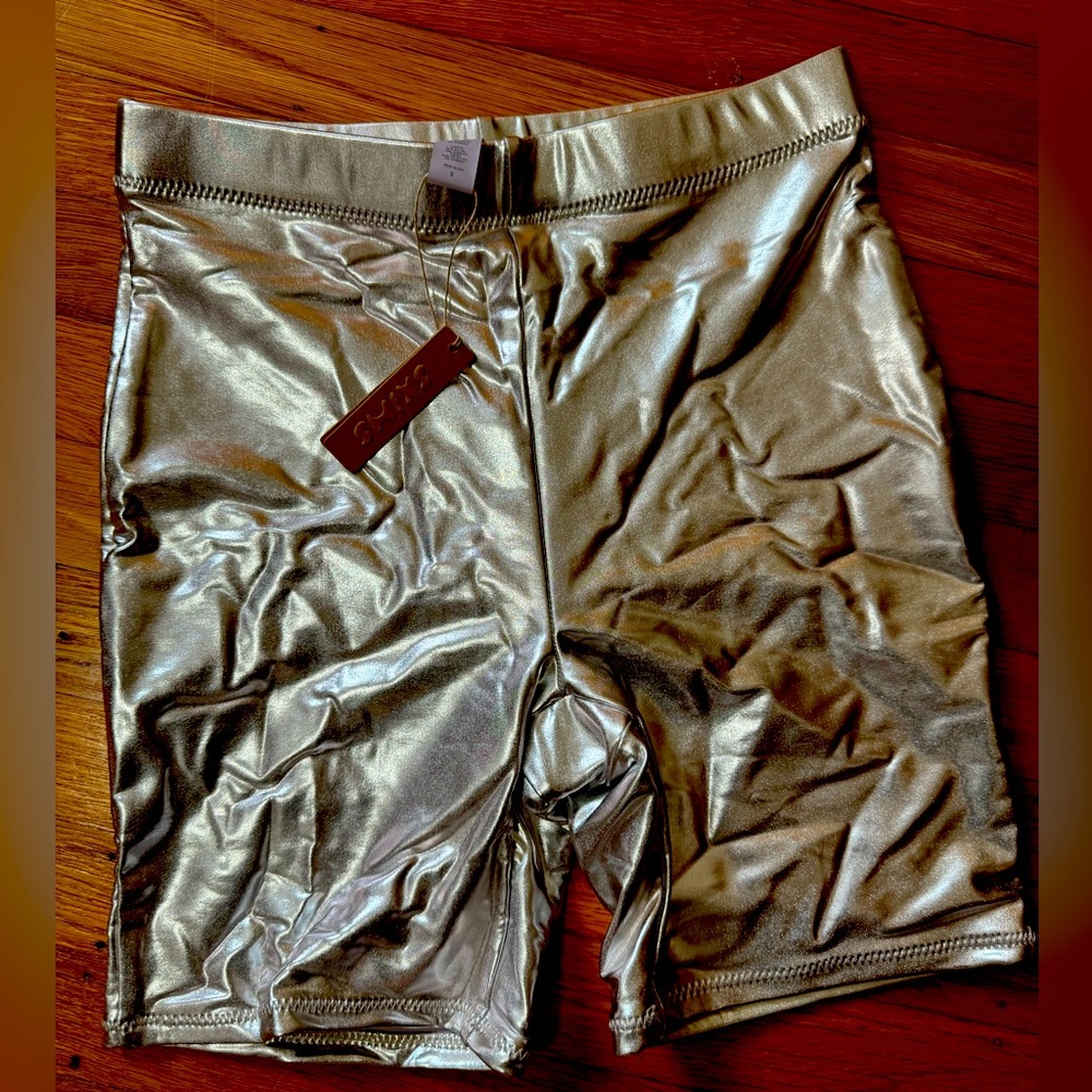 METALLIC SWIM MID WAIST SHORT | NICKEL